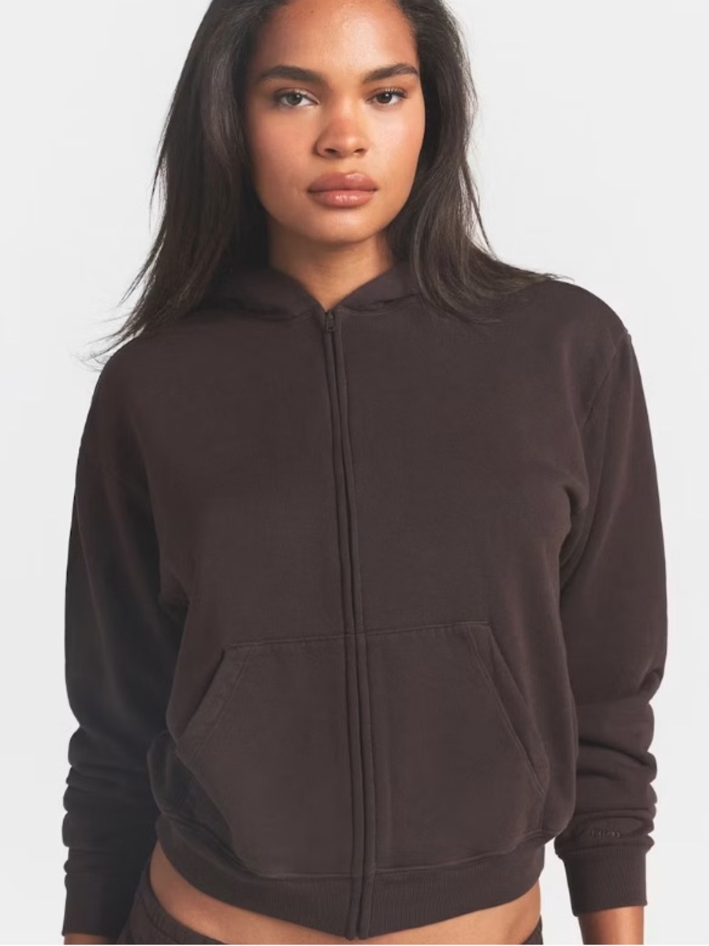 SKIMS Chocolate Brown Cropped Zip Hoodie